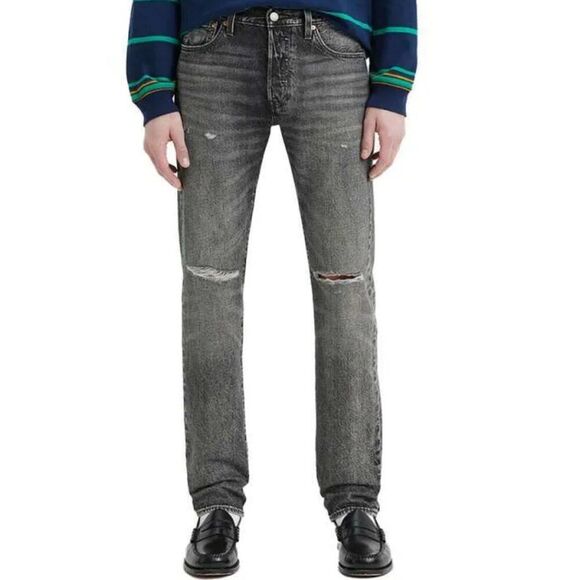 Levi's Premium 501 Original Straight Jeans Faded Black Distressed Size 38 X 32 - Picture 1 of 11